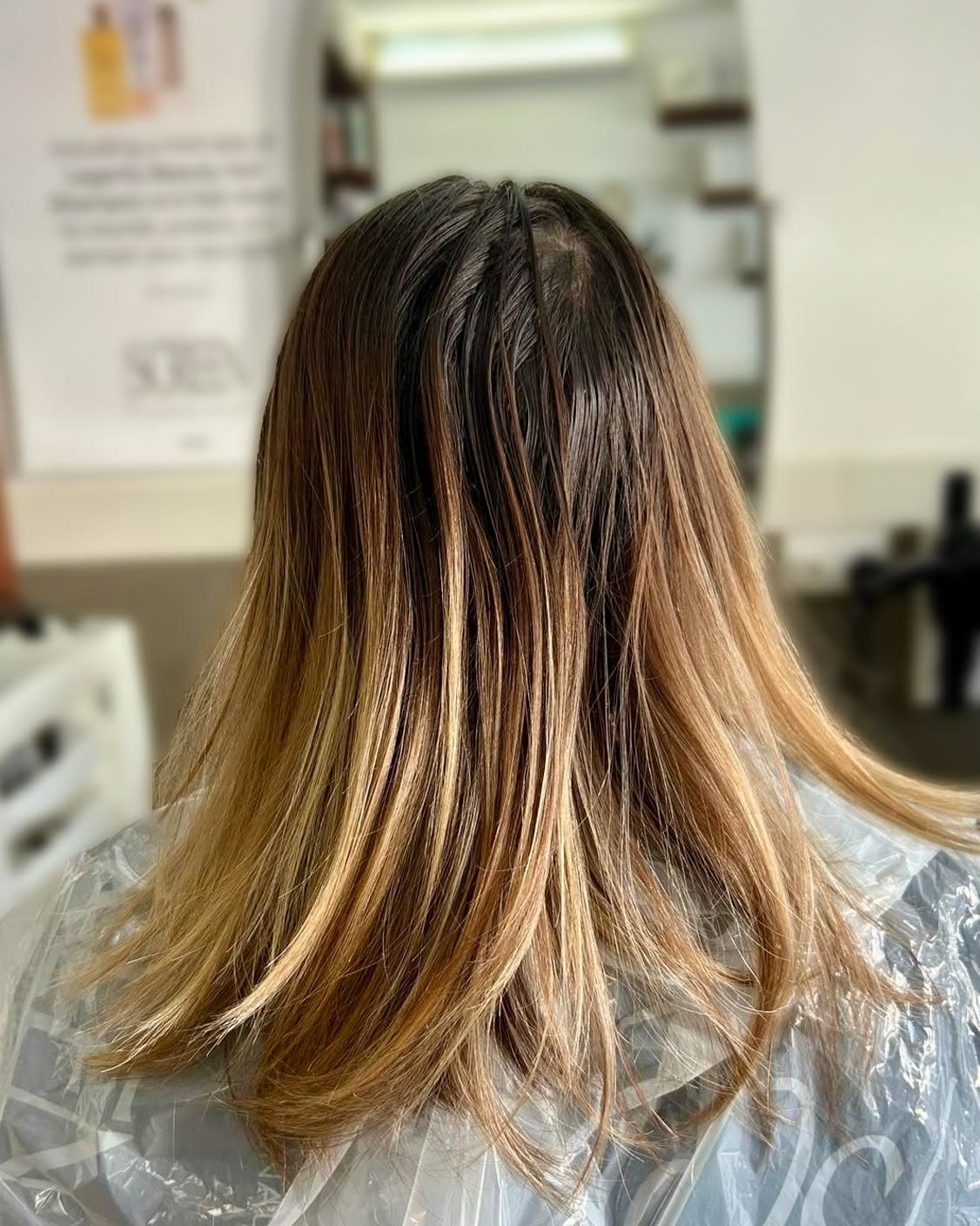 Long blonde balayage hair before styling