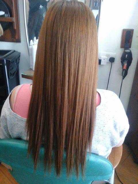 Sleek straight copper brown hair at Screen Salon Bugibba
